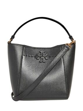 TORY BURCH McGraw Bucket Crossbody Bag Small, Black Pebble Leather, EUC